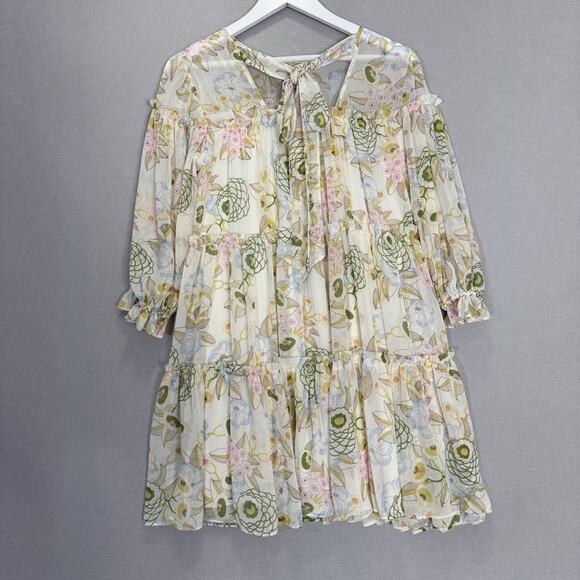 Ted Baker Bellona Tiered Trapeze Mini Dress Women 2 Cream Pastel Floral Babydoll - Picture 6 of 14